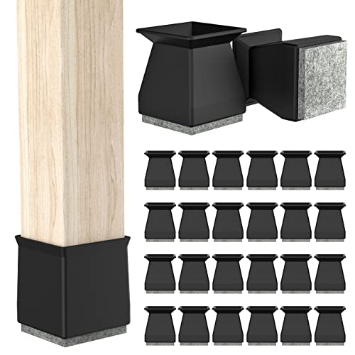Square Chair Leg Protectors for Hardwood Floors, 24 Pcs Silicone Felt Furniture Leg Cover,.7/8" - 1".Black. - color: Black, size: Square S(0.78-1")