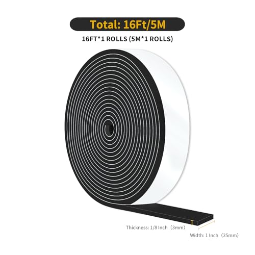 Weather Stripping Door Seal Strip,Air Conditioner Window Seal,Insulation Tape Roll for Insulating Door Frame, Window, Air Conditioner,Self Adhesive Sealing Weatherstrip (Black, 1 in x 1/8 in x 16 Ft) - size: 1 In x 1/8 In x 16 Ft