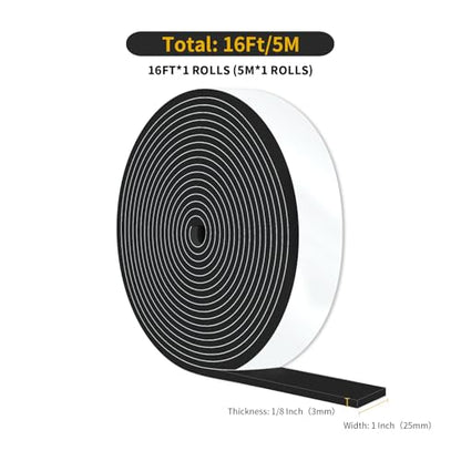 Weather Stripping Door Seal Strip,Air Conditioner Window Seal,Insulation Tape Roll for Insulating Door Frame, Window, Air Conditioner,Self Adhesive Sealing Weatherstrip (Black, 1 in x 1/8 in x 16 Ft) - size: 1 In x 1/8 In x 16 Ft