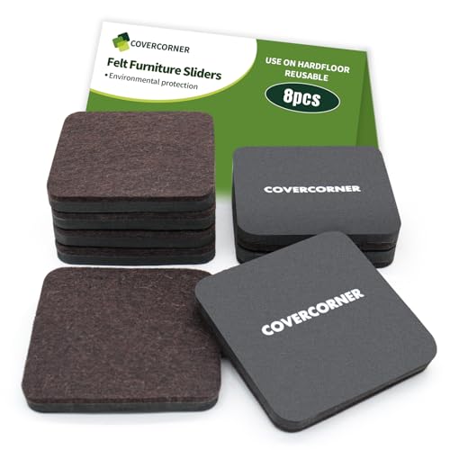 Felt Furniture Sliders for Hardwood Floors 8 PCS - 3 1/2 Inch Square Moving Slider - Heavy Duty Felt Movers Chair Legs Protectors - Brown - size: 8 PCS 3 1/2'' Brown