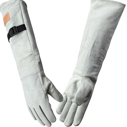 WZQH 23.6 In Leather Welding Gloves for Animal Handling,Grabbing Reptile, Grooming,Trips to Vet,BBQ,Fireplace.Puncture & Scratch Resistant, Bite Proof for Cat Dog Bird Falcon Livestock Snake M White - color: White, size: Medium (Pack of 1)
