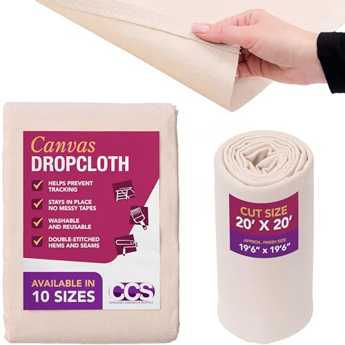 CCS Canvas Drop Cloth for Painting – All Purpose Cotton Duck Cloth Tarp for Curtains, Tablecloths, Backdrops – Washable & Reusable Floor Cover & Dust Sheet for Furniture (20x20 Ft) - size: 20 By 20 Feet