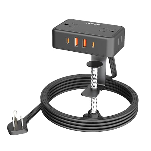 HOPOW Desk Clamp Power Strip, Desktop Mount Charging Station with 4 Outlets 4 USB Ports (2 USB C), 10Ft Under Desk Power Strip, Fits 2.75" Tabletop Edge, Extension Cord for Home Office, Black - color: Black, size: 10 Ft(with Clamp)