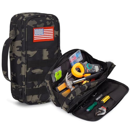 Tactical Tool Bag for Men,Wide Mouth Tool Pouch with Water-Resistant, Multi-purpose Range Bags with Zipper Handle,Heavy Duty Small Tool box organizer for Repairman, Carpenters, Handyman - color: Camo Black