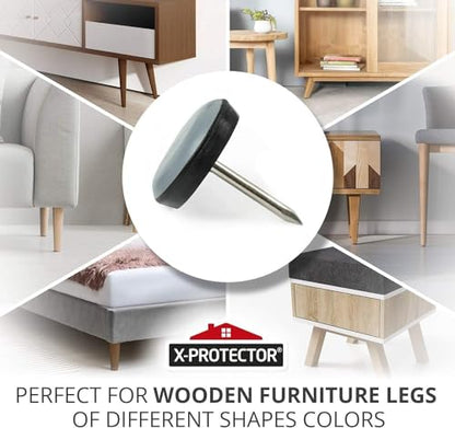 Chair Glides X-Protector – 1" Furniture Glides 24 pcs – Grey Nail-on Chair Sliders – Premium Chair Leg Floor Protectors – Slide Effortlessly with Chair Leg Pads That Protect Your Floor! - size: 1" 24 PCS Grey