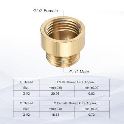 Shower Head Extension Arm, Brass G1/2 Male to Female Thread 25mm/0.98" Length Extender Pipe Fitting Nipple for Showers, Faucets, and Plumbing with PTFE Thread Seal Tape 3 Pack - size: 25mm/0.98"
