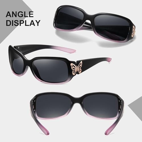 HAOLOTA Women's Polarized Sunglasses - Fashionable Wraparound Butterfly Design with UV400 Protection - color: A05 Gradient Purple Frame/Grey Lens
