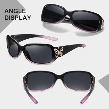 HAOLOTA Women's Polarized Sunglasses - Fashionable Wraparound Butterfly Design with UV400 Protection - color: A05 Gradient Purple Frame/Grey Lens