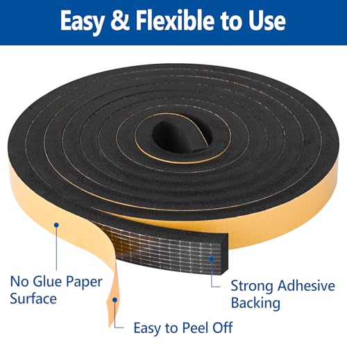 Self Adhesive Foam Tape Weatherstrip 1/2in x 3/8in x 16.5Ft High Density Foam Insulation Strips Foam Seal Weather Stripping with Strong Adhesive for Door and Window Sound Isolation Soundproofing - size: 1/2in X 3/8in X 16.5ft