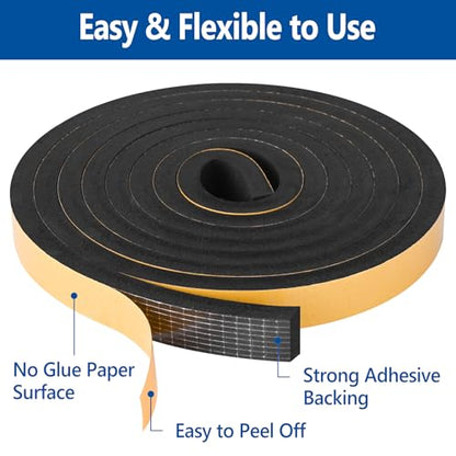Self Adhesive Foam Tape Weatherstrip 1in x 1/16in x 66Ft High Density Foam Insulation Strips Foam Seal Weather Stripping with Strong Adhesive for Door and Window Sound Isolation Soundproofing - size: 1in x 1/16in x 66Ft