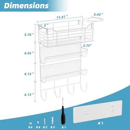 VITVITI Metal Hair Tool Organizer Wall Mount, Hair Dryer Holder with 3 Tier Shelf Basket Hooks, Bathroom Hair Styling Tool Organizer for Curling Iron/Blow Dryer/Straightener, White - color: 4 Tiers White