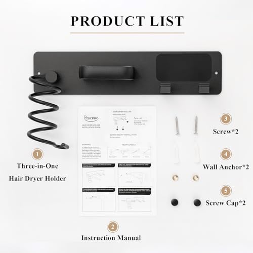 BSICPRO Hair Dryer Holder-3 in 1 Blow Dryer Holder-Metal Bathroom Hair Tool Organizer Wall Mounted-Bathroom Organizer for Hairdryer Curling Iron Flat Iron (Black) - color: Black