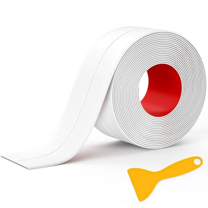 Mokani Caulk Tape Waterproof Self Adhesive, 1 Roll White Caulking Sealant Strip for Kitchen, Countertop, Bathroom, Bathtub, Toilet, Shower, Floor Wall Edge Protector with Sealing Tool (1.5" x 10.5Ft) - style: 1 Roll