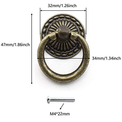 Vintage Bronze Pull Handles, OZXNO 4-Pack Antique Ring Knob Pulls with Matching Screws for Drawer Cabinet Dresser Cupboard Jewelry Box