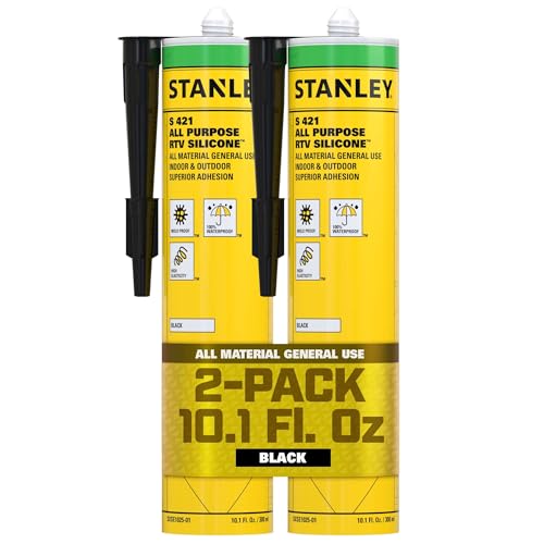 Stanley S421 All-Purpose RTV Silicone Sealant (2 x 10.1 fl.oz.) – 100% Waterproof Black Caulk | Industrial-Grade Silicone for Kitchen, Bathroom, Shower, Window, Door, Indoor & Outdoor Use | 2 Pack - color: Black, size: 2 Pack