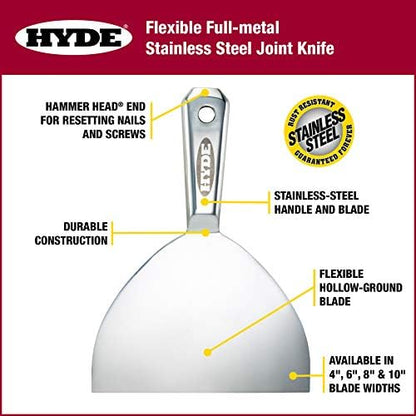 Hyde Drywall Knife Set, Paint Scraper Tool Set - Premium Full Metal 4'' 6'' & 8'' Joint Knife: Professional Grade, Ergonomic, Rust Resistant, Drywall Tools - size: 4",6", 8"