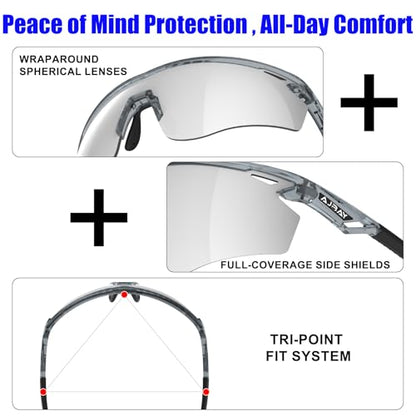 Polarized Sports Sunglasses for Men Women,Wrap Around Sun Glasses for Running Cycling Baseball Fishing Golf Hiking - color: Transparent Black