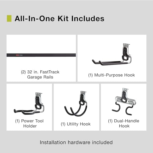 Rubbermaid FastTrack Garage Storage System Tool Hanging Kit, Wall Mount Holder for Garden Lawn Tools/Garage/Home Organization - size: 2 Rails, 4 Hooks