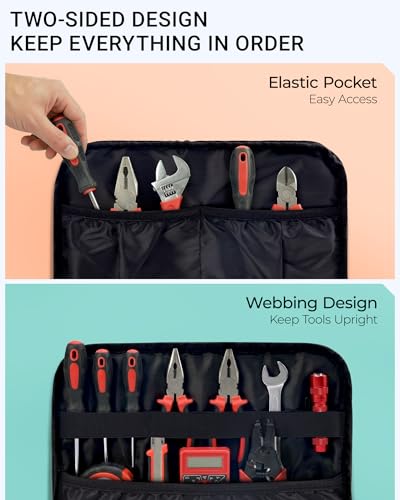 2 Pack Small Tool Bags Zipper Pouch for Organizing, with Adjustable Shoulder Strap & Carabiner, Utility Small Tool Pouch with Multi Pocket Compartments and Label Area (12" & 10") - color: Orange 2 Pack