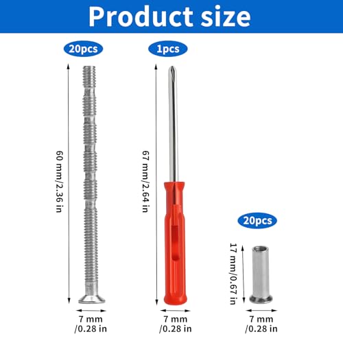 20 Sets Cabinet Knob Screws, M4x60mm Adjustable Length Long Door Handle Screws Replacement, Door Handle Bolt Connecting Screw and Sleeves for Doors Locks Handles Knobs Fasteners