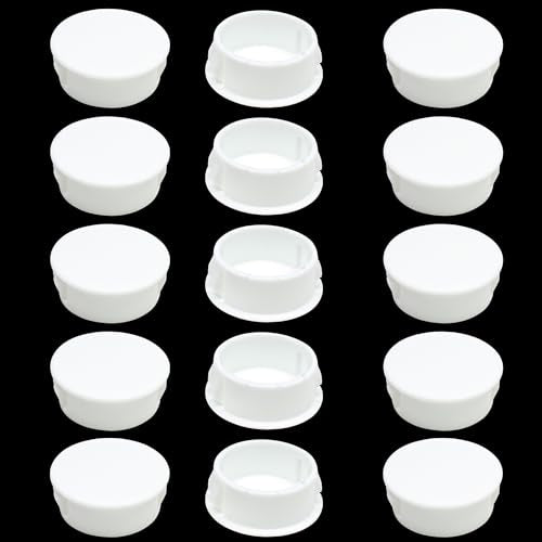 EASYEAH 1"(25mm) Plastic Hole Plugs, Flush Type Panel Snap in Locking Door Screw Shelf Hole Plug, Round Drilling Hole Cover Cabinet Furniture Cupboard Shelves Pipe Insert End Caps, 15PCS White - size: 1"/25mm