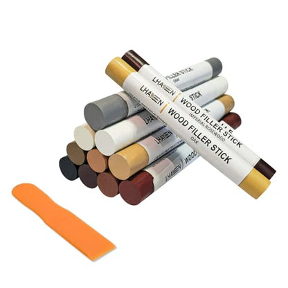 Wood Filler Sticks,12colors Wood Wax Crayons for Repairing Scratches, Scuffs, Cracks, and Nail Holes on Wood Furniture, Floors, Cabinets, Tables, and Doors