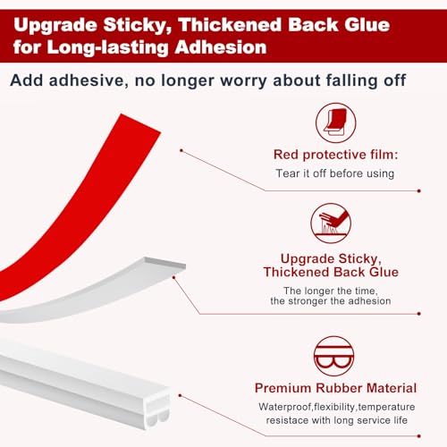 40FT Rubber Weather Stripping Door Seal, Self Adhesive Door Insulation Strip, Block Drafts, Multi-Layer Soundproof, Weatherstripping for Door Frame and Windows (White)