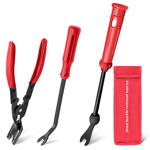 3 Pcs Clip Pliers and Fastener Remover,Clip Removal Tool Panel Clip Removal Pliers Car Trim Rivet Removal Pry Tool Repair Kit for Automotive Door Panel,Upholstery,Dashboard Red - color: Red, size: 3 Pcs