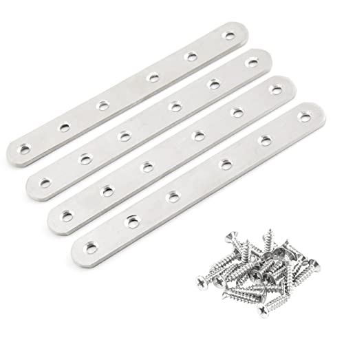 4 Pcs 160x20x3mm Flat Corner Brace Plates Mending Plate Joining Connector Repair Bracket 304 Stainless Steel for Furniture Repair with 24 Screws - size: 160mm(6.3")