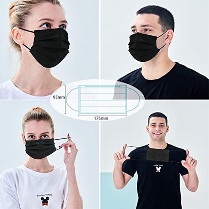 Individually Wrapped Masks 100 Pack Disposable,Face Mask Protection for Adults 3-Layer Filter Safety Face Masks(100, Black)