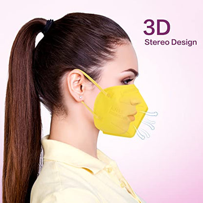 Miuphro KN95 Face Mask, 5-Layer Design Cup Dust Safety KN95 Masks 25 Pack, Yellow - color: Yellow