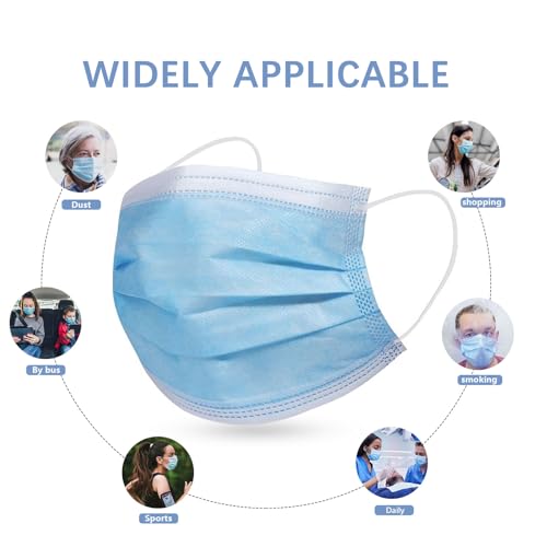 DC-BEAUTIFUL 100 Pcs Blue Disposable 3 Ply Earloop Face Masks,Fit for Adults - color: Blue