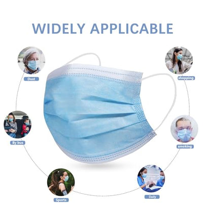 DC-BEAUTIFUL 100 Pcs Blue Disposable 3 Ply Earloop Face Masks,Fit for Adults - color: Blue