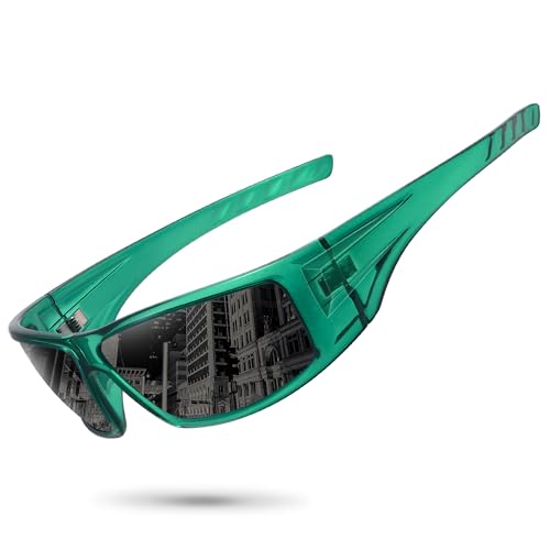 Polarized Sports Sunglasses for Men Women Unbreakable Frame Cycling Fishing Wrap Around Sunglasses UV400 Protection - color: 1-clear Green/Gray Lens