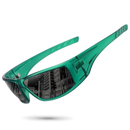 Polarized Sports Sunglasses for Men Women Unbreakable Frame Cycling Fishing Wrap Around Sunglasses UV400 Protection - color: 1-clear Green/Gray Lens