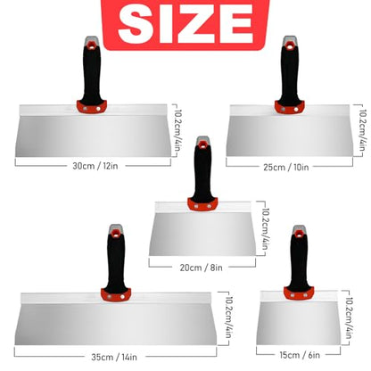 Drywall Knife 5pcs/Set, Stainless Steel Taping Knives Kit Includes 6'', 8'', 10'', 12'', 14'' Tools, Perfect for Drywall Joint Taping, Finishing & Patching - color: Black - C Set