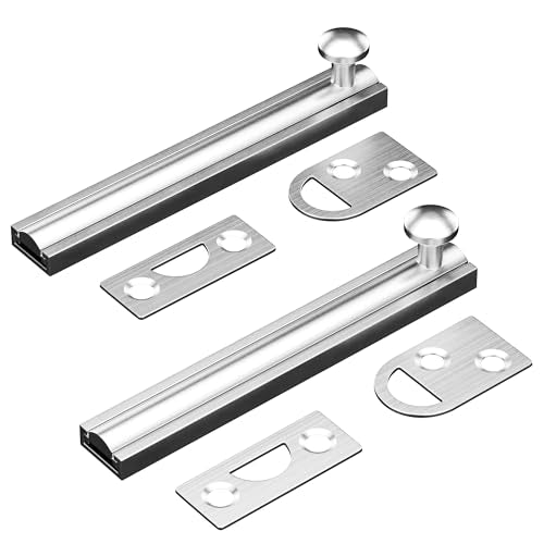 4 Inch Solid Brass Surface Bolt, Heavy Duty Concealed Slide Surface Door Bolt, Slide Bolt Latch French Door Lock with Screws for Windows Cabinet Wooden Fence Yard, Brushed Silver, 2 Pack - color: Brushed Silver-2 Pack, size: 4 Inch