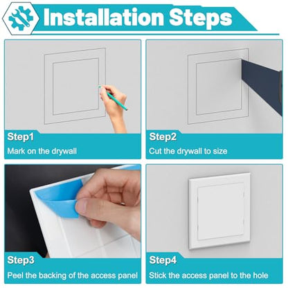 Self-Adhesive Access Panel, 6-1/4" x 6-1/4", Heavy-Duty ABS Plastic Wall Access Panel, Wall Hole Cover for Plumbing, Electrical Cables, Wiring, Easy to Install, White
