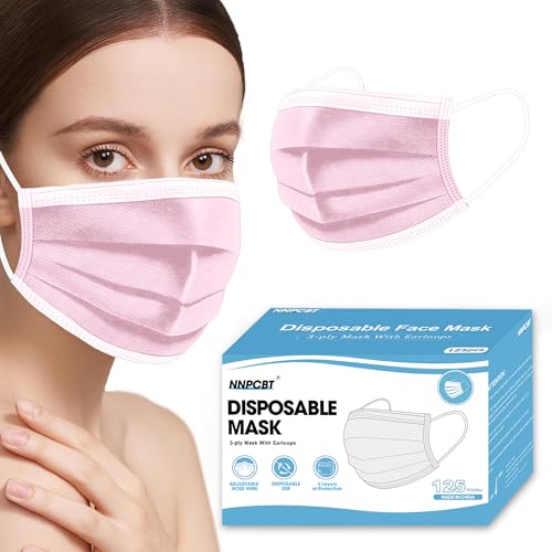 NNPCBT Pink Disposable Face Masks 125 Pack,3-Ply Breathable Mask For Adults,Great For Outdoors,Home, Office, School - color: Adult-125 Pack-pink