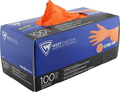 West Chester PosiGrip 2940 7 MIL Industrial Grade Nitrile Gloves – [Pack of 100] Orange, Small, Powder-Free Gloves with Diamond Embossed Textured Palm - size: Small