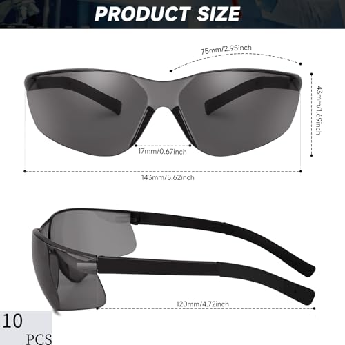 Salfboy Tinted Safety Glasses Bulk of 10 ANSI Z87.1 Protective Eyewear Scratch-Resistant for Work, Lab, Construction - color: 10 Grey