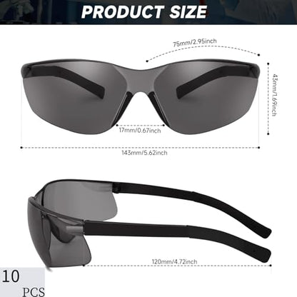 Salfboy Tinted Safety Glasses Bulk of 10 ANSI Z87.1 Protective Eyewear Scratch-Resistant for Work, Lab, Construction - color: 10 Grey