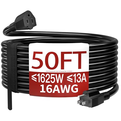 Skrizcable 16/3 50 FT Outdoor Extension Cord Waterproof, Weatherproof & Flame Retardant Black 3 Prong Power Cord Outside for Lawn & Garden, 13 Amps 1625 Watts 125 VAC 16AWG SJTW, ETL Listed - color: Black, size: 50FT, style: 16AWG OUTDOOR