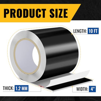 VIVIDA Waterproof Patch and Seal Tape, 4" × 10' Waterproof Tape for Outdoor Use, Underwater Leaks Repair for Pool, Plumbing, Black, 1 Roll (Pack of 2) - size: 4 Inch × 10 Feet (Pack of 2)