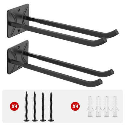 Ultrawall Garage Storage Hooks, Heavy Duty Steel Tool Organizer, 12.4 Inch Wall Mount Hangers Racks for Car Tires, Ladders, Chairs, Ropes and Garden Tools, 2 Pack