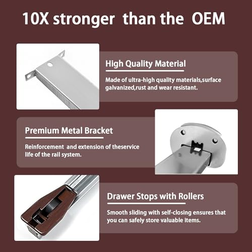 Drawer Slides Center Track for Kenlin Rite-Trak II Rails Kit, 16 Inch Drawer Metal Slides with Stop & Roller 1 Pack