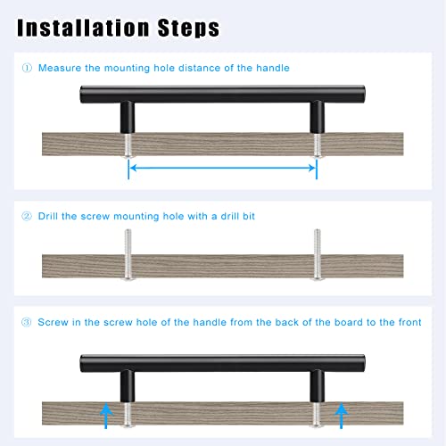 KNOBWELL 6 Pack 10" Black Cabinet Handles Euro Style Stainless Steel Modern Long Kitchen Cabinet Door Pulls, Overall Length 12-3/5" - color: Black, size: 10 inch(256mm)