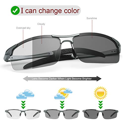 YIMI Men Photochromic Polarized Sports Sunglasses Cycling Fishing Driving Glasses UV Protection Eyeglasses Anti Glare Eyewear - color: 8177 Gun Color