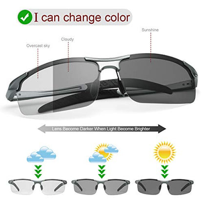 YIMI Men Photochromic Polarized Sports Sunglasses Cycling Fishing Driving Glasses UV Protection Eyeglasses Anti Glare Eyewear - color: 8177 Gun Color