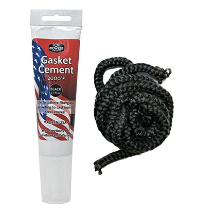 Midwest Hearth Wood Stove Replacement Gasket Kit – Made in USA Graphite Impregnated Fiberglass Rope Gasket & 2000°F Adhesive Cement for Woodburning Stoves (1/4" x 84" Rope) - size: 1/4" x 84" Rope
